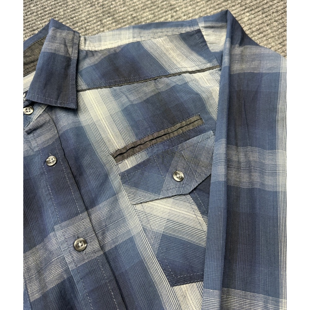 Company Eighty One Button Down Men XL Blue Plaid Long Sleeve Flap Pockets